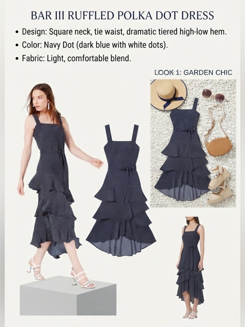 Bar III Navy and White Ruffled Polka Dot Midi Dress